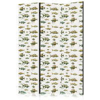 PARAVENT Beidseitig Bedruckter 3-tlg 135x172 cm Bunten Fische Im Boho Stil - Multicolor, Holz/Textil (135/172/3cm) - Muralo