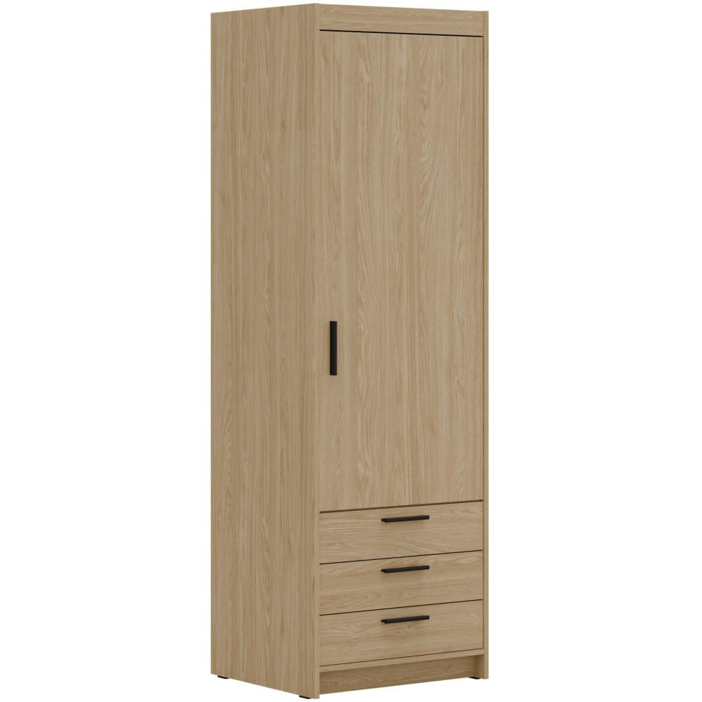DREHTÜRENSCHRANK Elena mit 1 Tür und 3 Schubladen, Eiche Geölt - Eichefarben, Holzwerkstoff (60/190/53cm) - Beautysofa