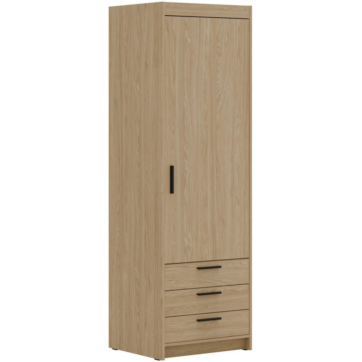 DREHTÜRENSCHRANK Elena mit 1 Tür und 3 Schubladen, Eiche Geölt - Eichefarben, Holzwerkstoff (60/190/53cm) - Beautysofa