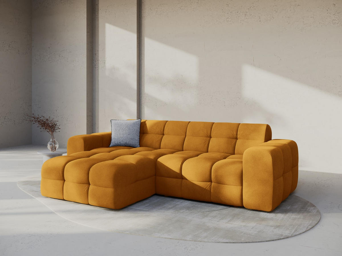 ECKSOFA links Kendal aus Samt senf 4 Sitzplätze - Dunkelgelb, Textil (173/256cm) - Micadoni
