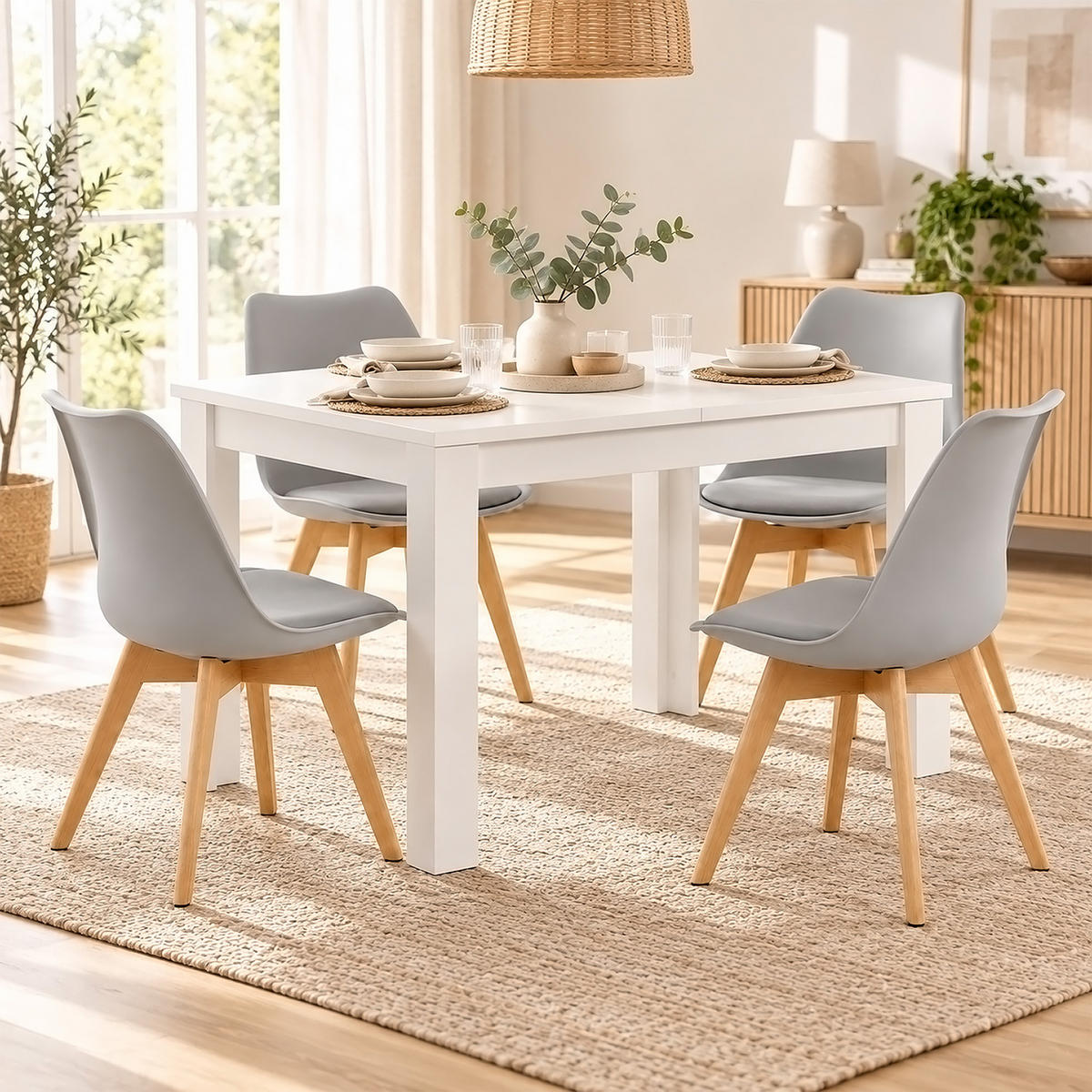 TISCHGRUPPE 120/80 cm Weiß mit 4 Stühlen grau - Weiß/Grau, Holz/Kunststoff (80/80/120cm) - Homestyle4u