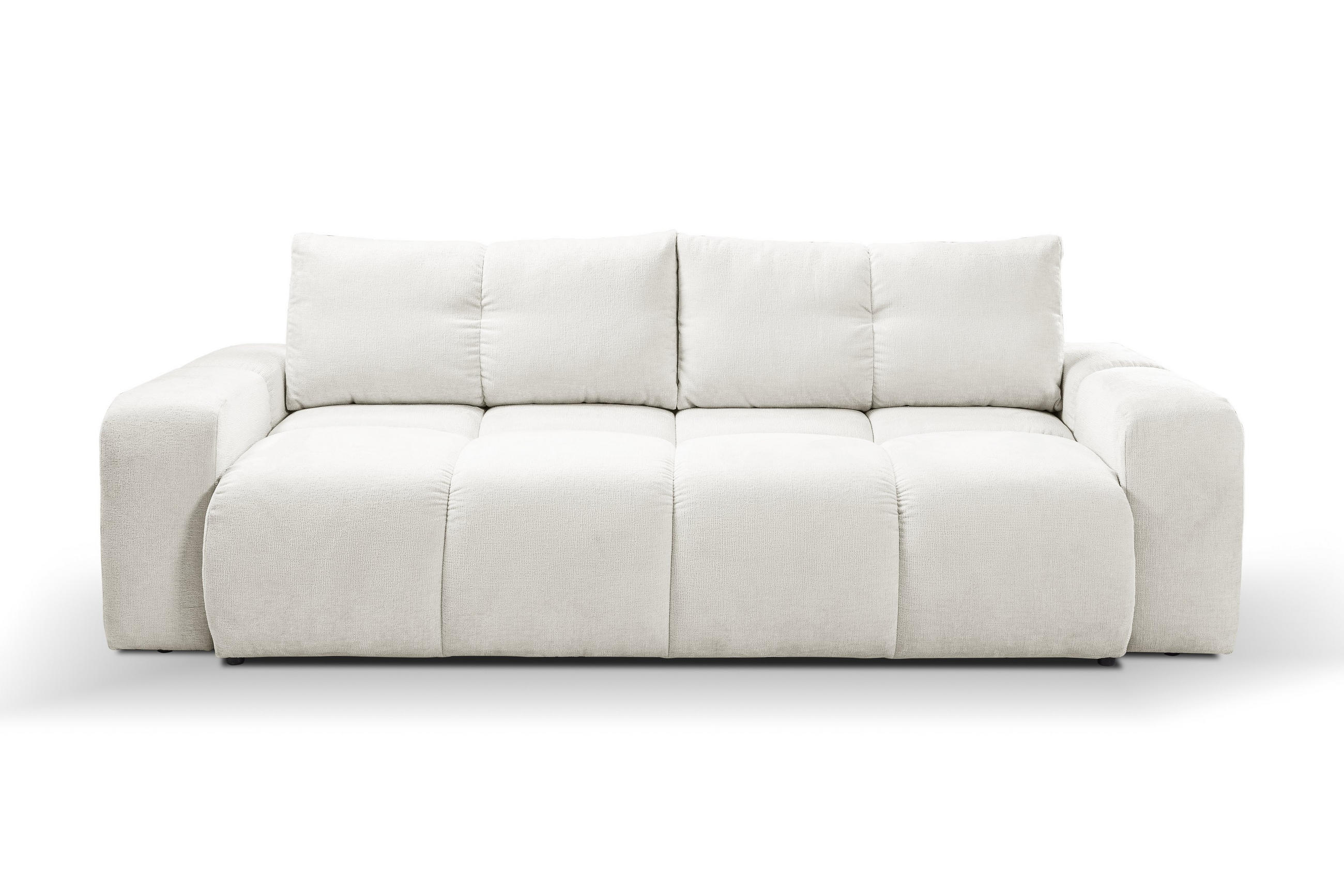 BETTSOFA DUCA Creme Chenille-Stoff mit Schlaffunktion - Creme, Holz (259/90/99cm) - MASSENO