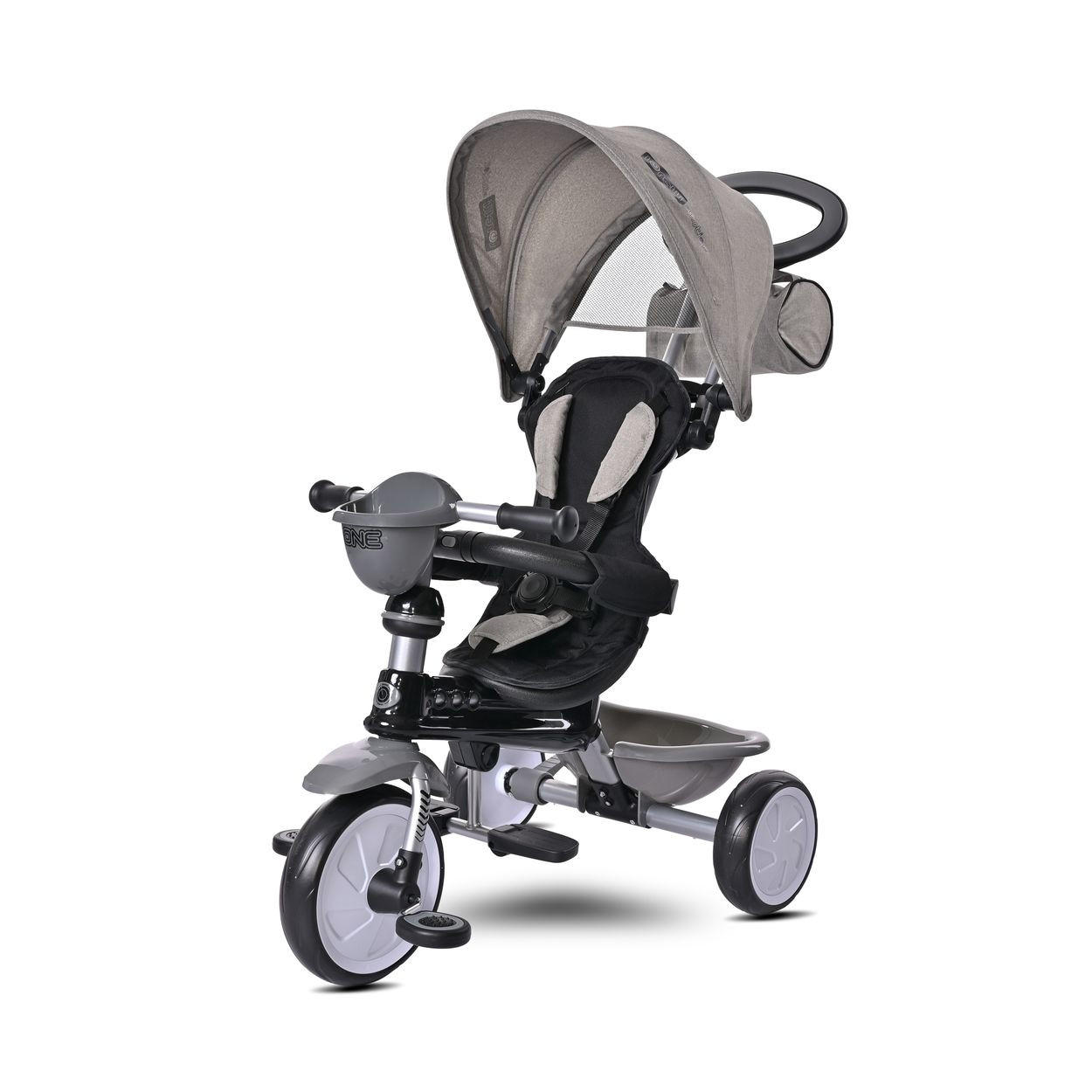 DREIRAD One 3 in 1 hellgrau EVA-Reifen Schiebestange Anti-Rutsch Pedale umbaubar - Hellgrau, Metall (70/50/96cm) - Lorelli