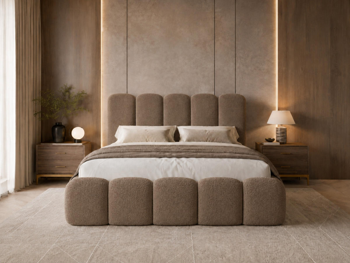 POLSTERBETT TEDDY 120x200 cm in Braun, gepolstertes Kopfteil, Lattenrost, Bettkasten, Bouclé-Stoff - Braun, Holz/Textil (120/200cm) - EMLAR Home