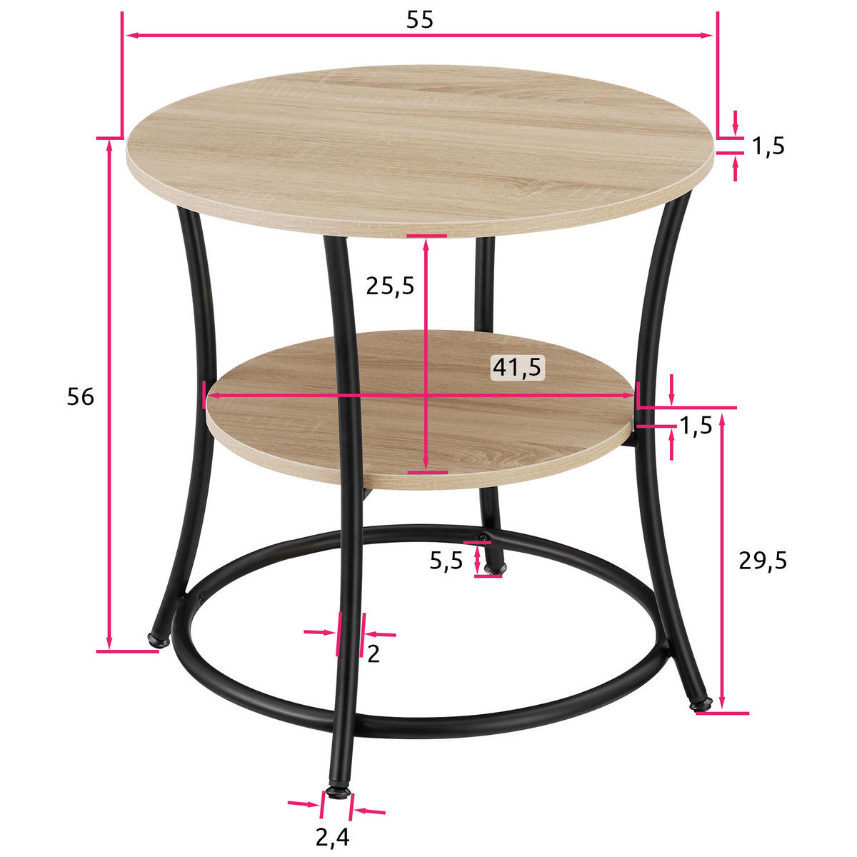 BEISTELLTISCH Saint Louis,55 x 56 cm,Industrial Holz hell, Eiche Sonoma - Naturfarben, Holzwerkstoff (55/55/56cm) - tectake