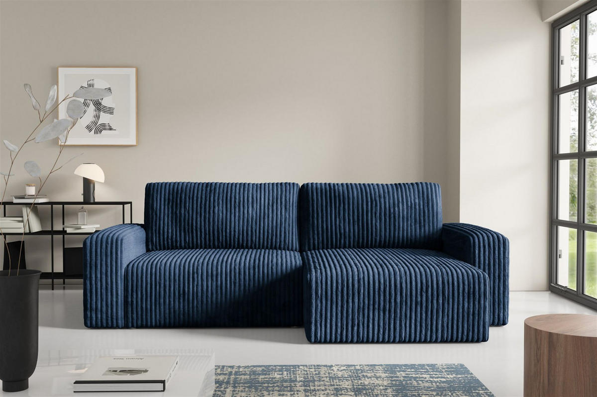 ECKSOFA Natalia - Dunkelblau, Holzwerkstoff/Textil (244/149cm) - Fun Möbel