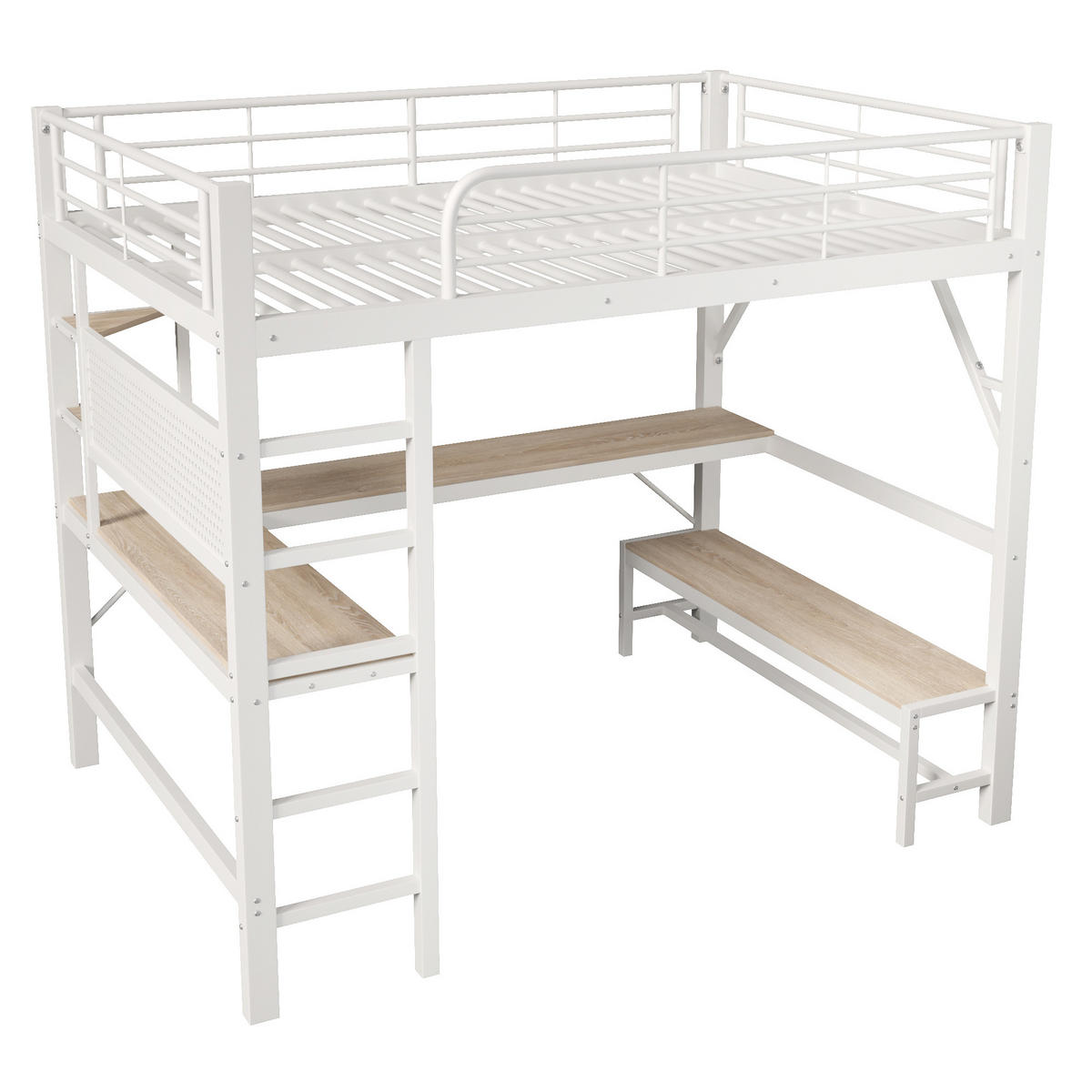 HOCHBETT 160/200 cm mit Schreibtisch und LED, DE-41983, in Weiß - Weiß, Metall (160/200cm) - ComfortXL