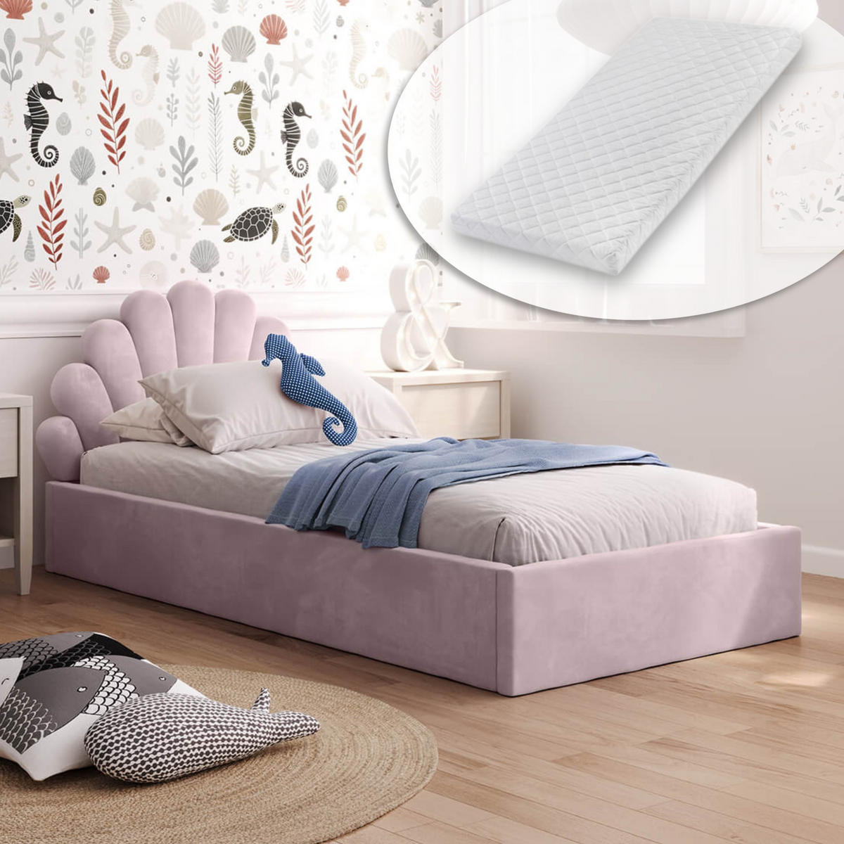 KINDERBETT 90x200 cm mit Stauraum & Matratze in Rosa - Pink, Naturmaterialien/Metall (90/200cm) - Kids Collective