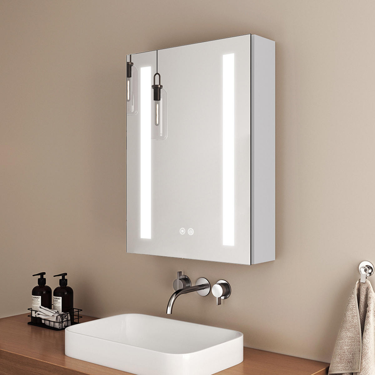 SPIEGELSCHRANK mit Beleuchtung Weiß 70/50/14,5 - Weiß, Metall (50/70/70cm) - EMKE