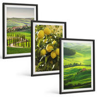 BILDER SET 3er Set - 40x60 cm Schwarzer Rahmen - Italienische Zitrusfrüchte und Hügel - Schwarz, Kunststoff (40/60cm) - TULUP