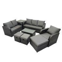 GARTENSET Polyrattan Dunkelgrau 6-Sitzer - Dunkelgrau/Grau, Glas/Kunststoff - Fimous