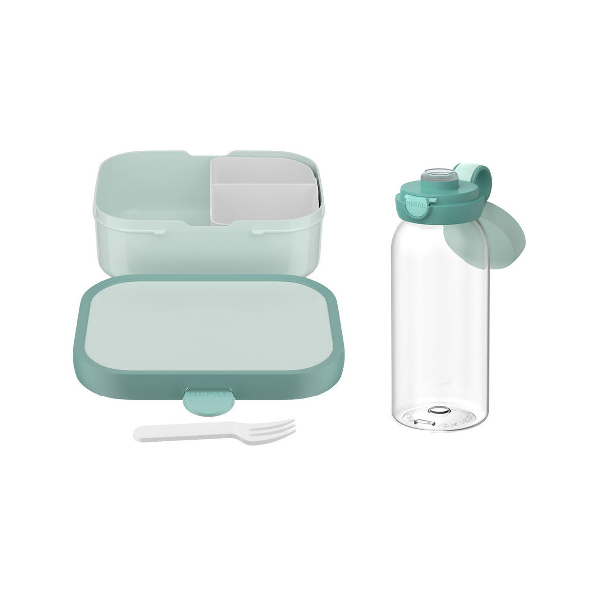LUNCHSET (FLASCHE MIT KLAPPDECKEL) Campus Cool Mint 600 ml + 750 ml 2-tlg. - Mintgrün, Kunststoff (10.8/21.8/21.8cm) - Mepal