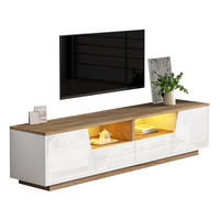 TV-LOWBOARD aus Spanplatte 180x40x46 cm Weiß/Naturholz mit LED-Beleuchtung und Stauraum - Weiß, Holzwerkstoff (180/46/40cm) - IVMEU