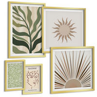 BILDER SET 5er Set - 50x50 cm & 20x30 cm & 40x60 cm Goldrahmen - Abstrakte Pflanzenmuster - Goldfarben, Kunststoff (40/60cm) - TULUP