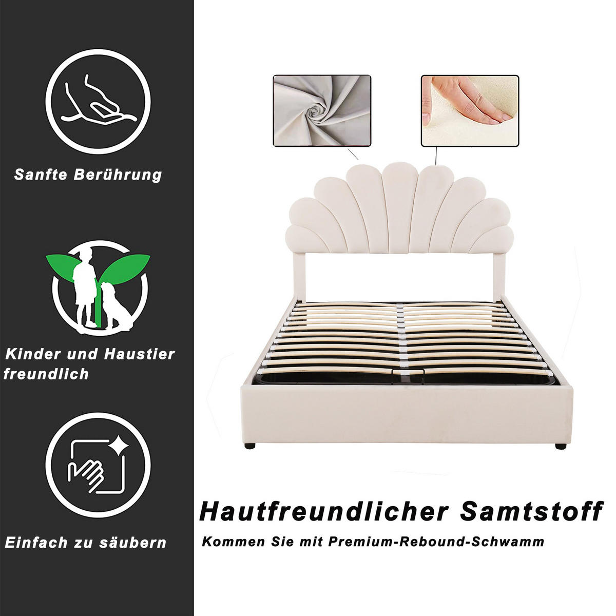 POLSTERBETT 140x200 cm Stauraum Samt beige - Beige, Textil (140/200cm) - Fortuna Lai