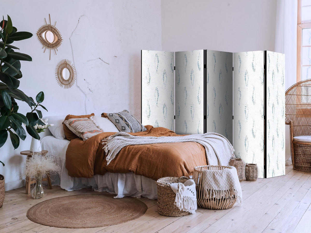 PARAVENT Akustik 5-tlg 225x172 cm Abstrakte Fische - Grau, Holz/Textil (225/172/3cm) - Muralo