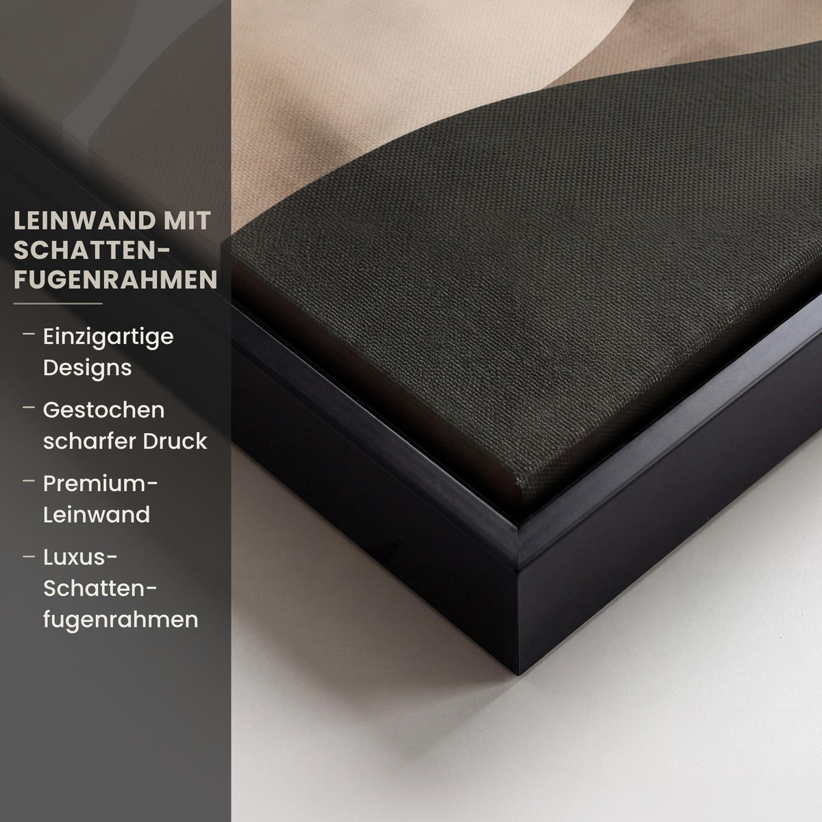LEINWAND Bilder mit Rahmen - Abstrakt - Landschaft - Wellen - Cremefarben - 40x30 - Cappuccino, Textil (40/30cm) - MuchoWow