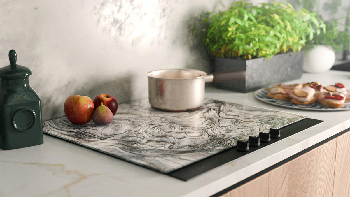 SCHNEIDEBRETT aus Glas – VERSTEINERTES HOLZ, 60 x 52 cm - Graubraun, Glas (60/0.4cm) - ALLboards