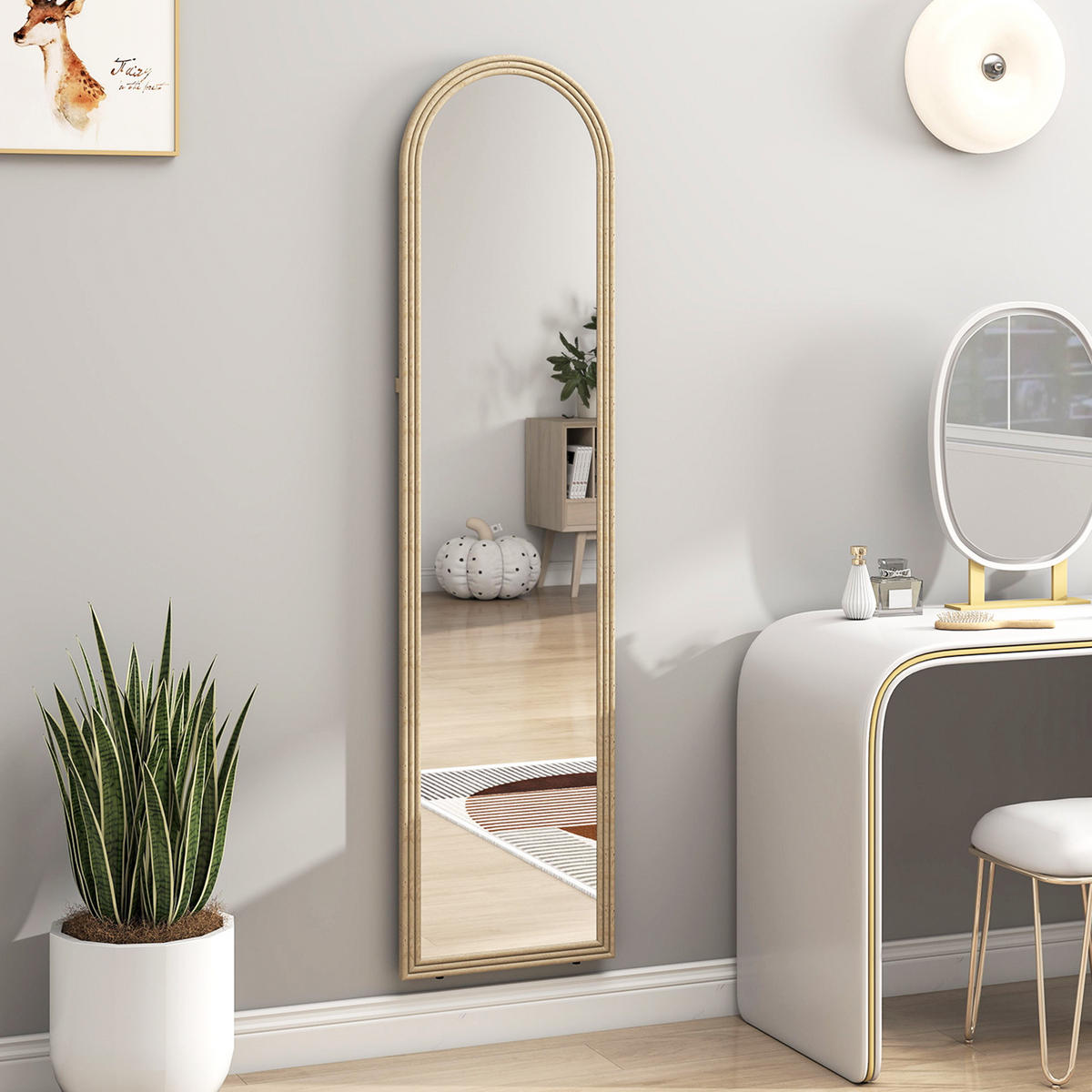 STANDSPIEGEL DE-17935 40/160 cm mit Steinimitatrahmen Beige - Beige, Glas (40/160/3.7cm) - ComfortXL