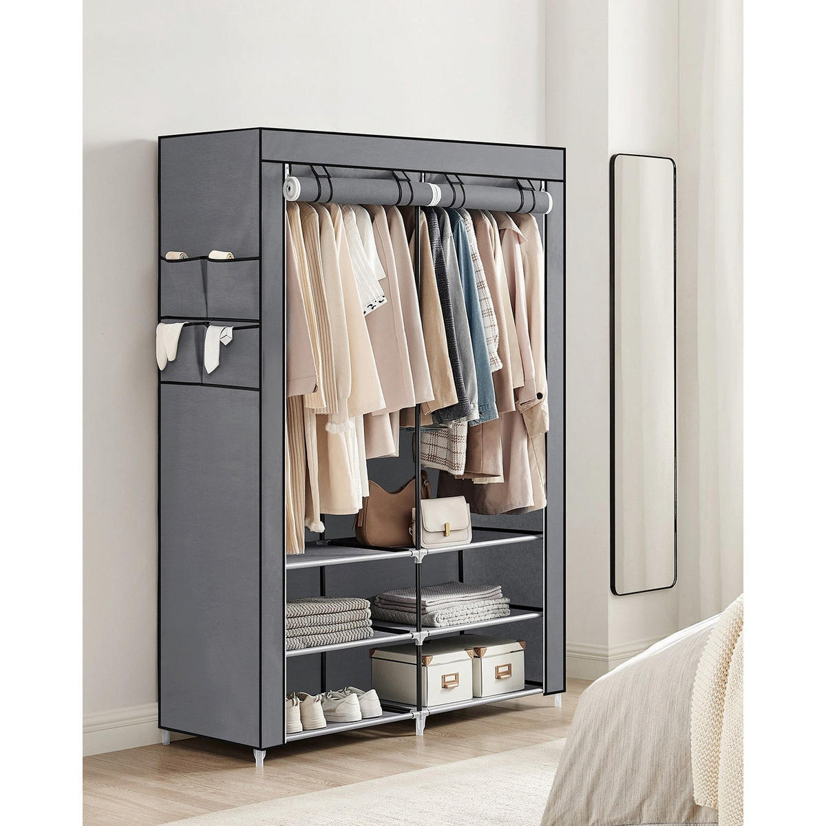 STOFFSCHRANK MONROVIA - Grau, Kunststoff (127/176/45cm) - Hansiro