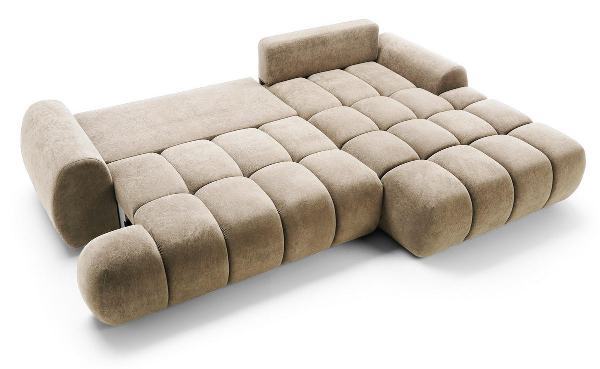 ECKSOFA 280 cm Valerio mit Bettkasten, 280 cm, Rechts, Schlaffunktion, Beige - Beige, Holz (177/280cm) - Emporius