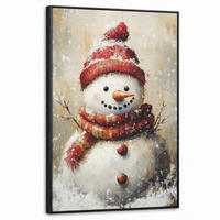 LEINWAND Bilder mit Rahmen - Schneemann - Winter - Schnee - Beige - 60x90 - Weiß, Textil (60/90cm) - MuchoWow