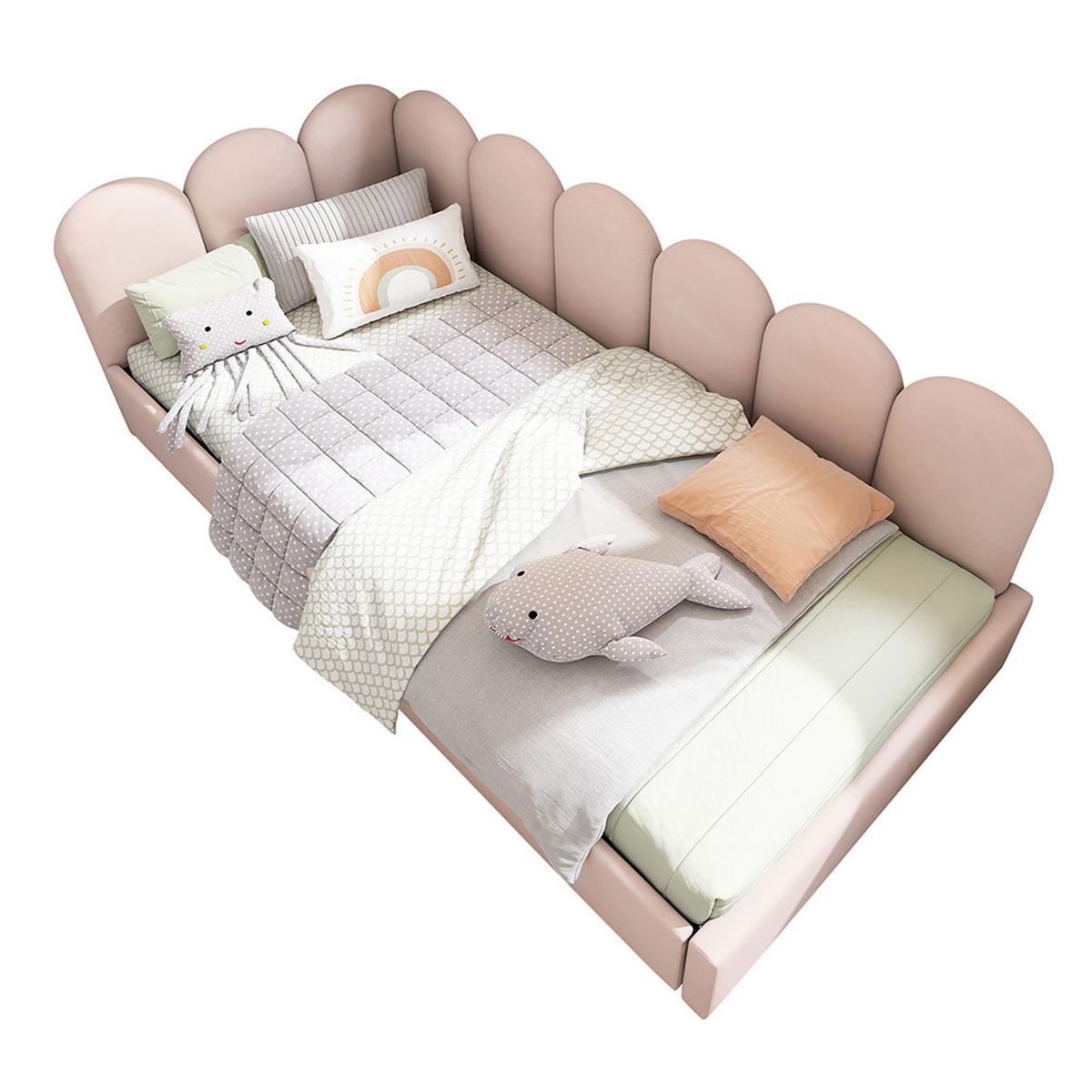 JUGENDBETT 90/200 cm in Rosa Samt - Pink, Holz/Textil (90/200cm) - KOMHTOM