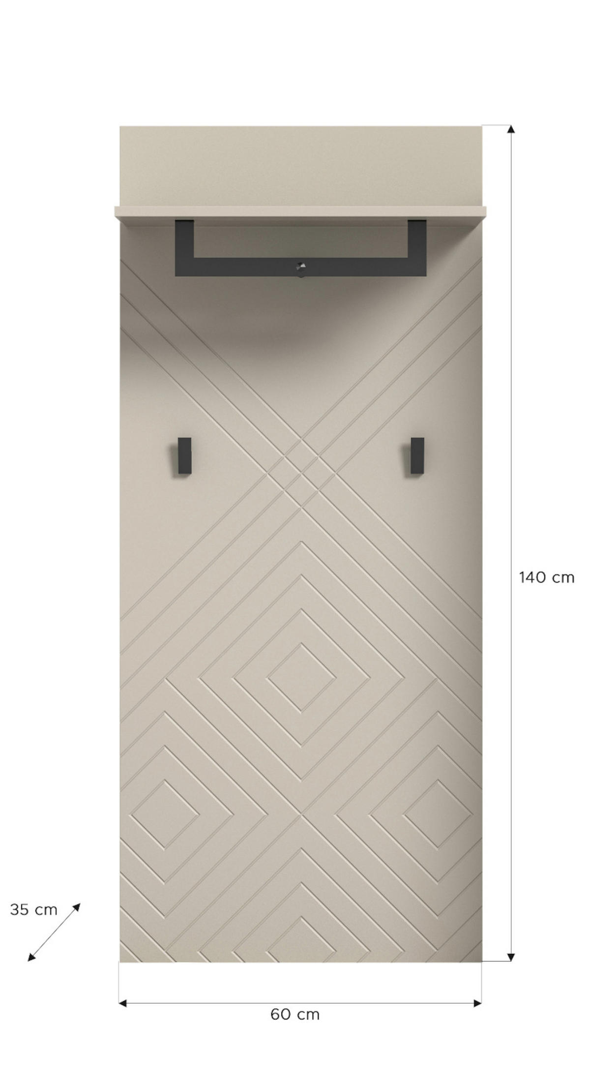GARDEROBENPANEEL sand 60 cm, Wandgarderobe mit Kleiderstange - Sandfarben/Beige, Holzwerkstoff/Metall (60/140/35cm) - Inn.Furn