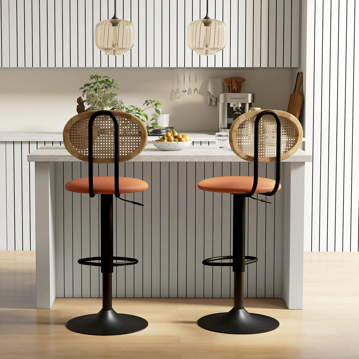 BARHOCKER 2er-Set DE-14747 höhenverstellbar & schwenkbar mit Fußstütze Braun - Braun, Metall (52/113.5/40.5cm) - ComfortXL