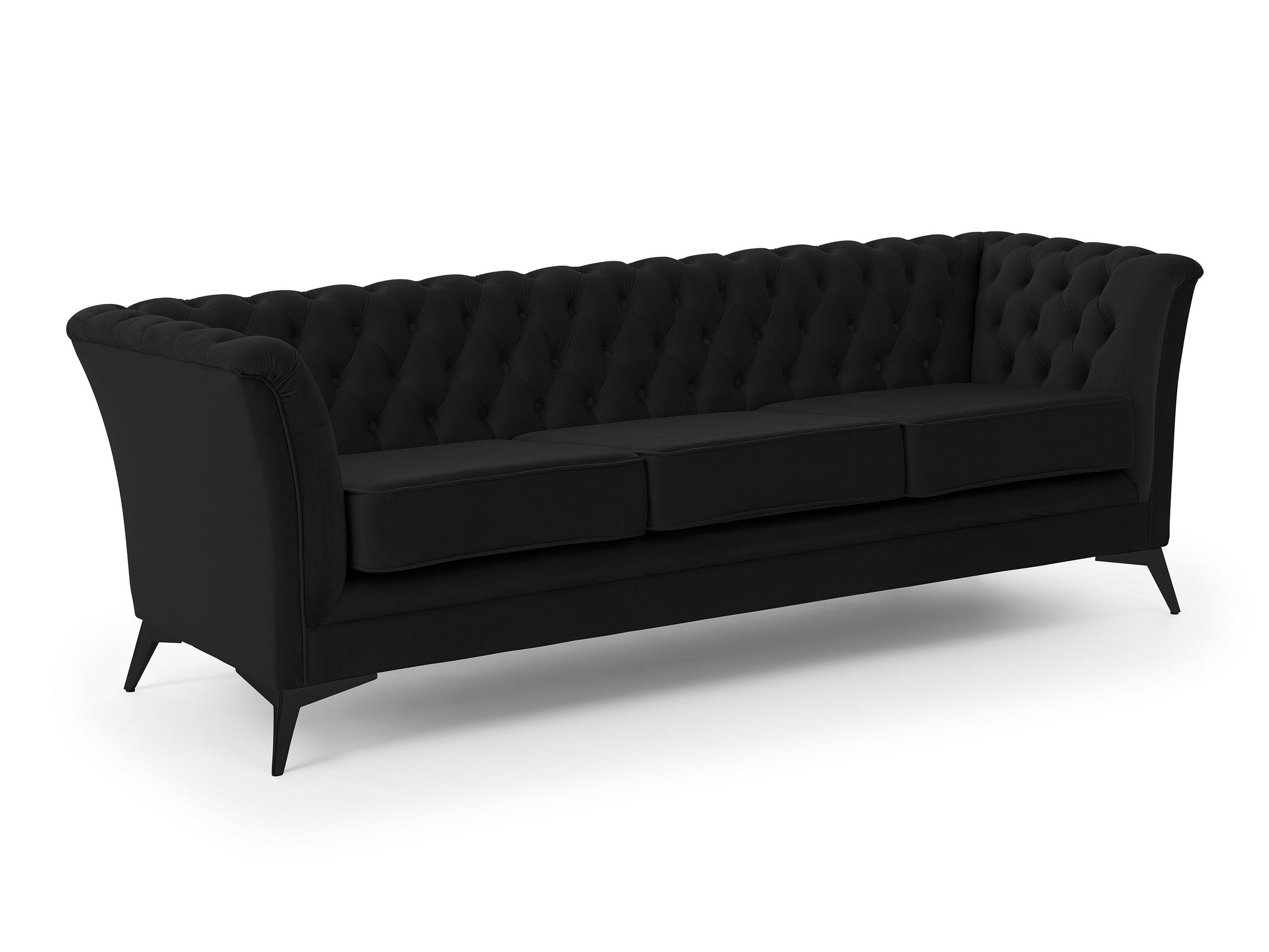 CHESTERFIELD-SOFA 3-sitzer Whitby Schwarz Samt mit schwarzen Füßen - Schwarz, Holz/Textil (237/78/82cm) - S-Style Möbel