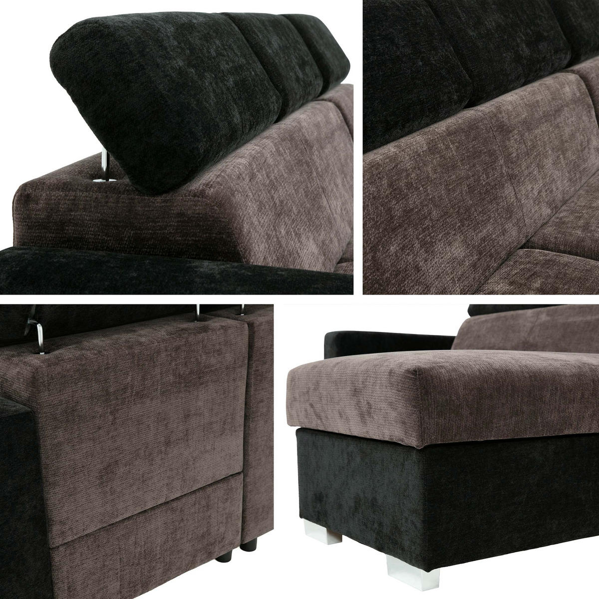 ECKSCHLAFSOFA Pedro 2rLC - Hellbraun/Silberfarben, Holz/Kunststoff (235/170cm) - MIRJAN24