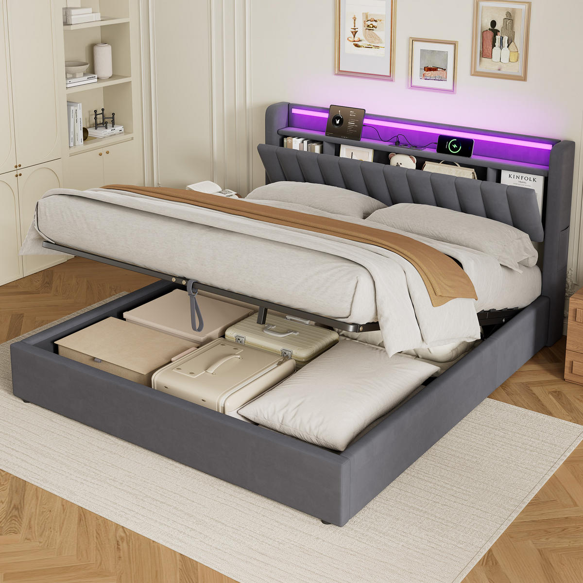 Modenvie POLSTERBETT 180x200 cm Gepolstert mit Integrierter LED und USB ...