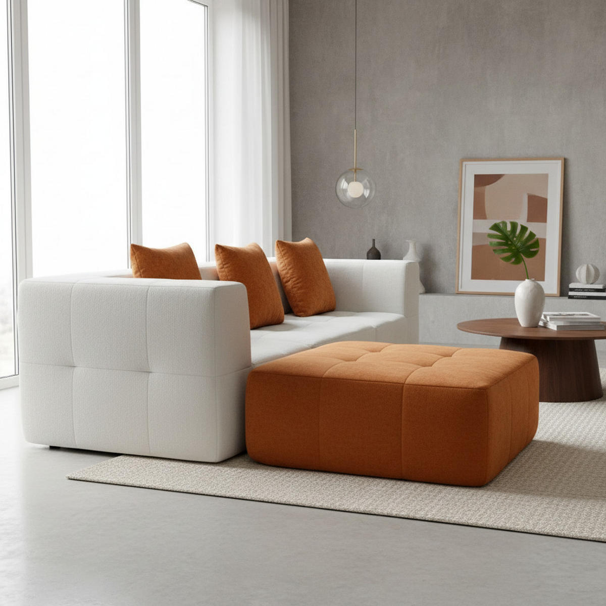 ECKSOFA Eden Komplett Weiß Orange 3-Sitzer - Weiß, Textil (272/71/92cm) - COCO Living