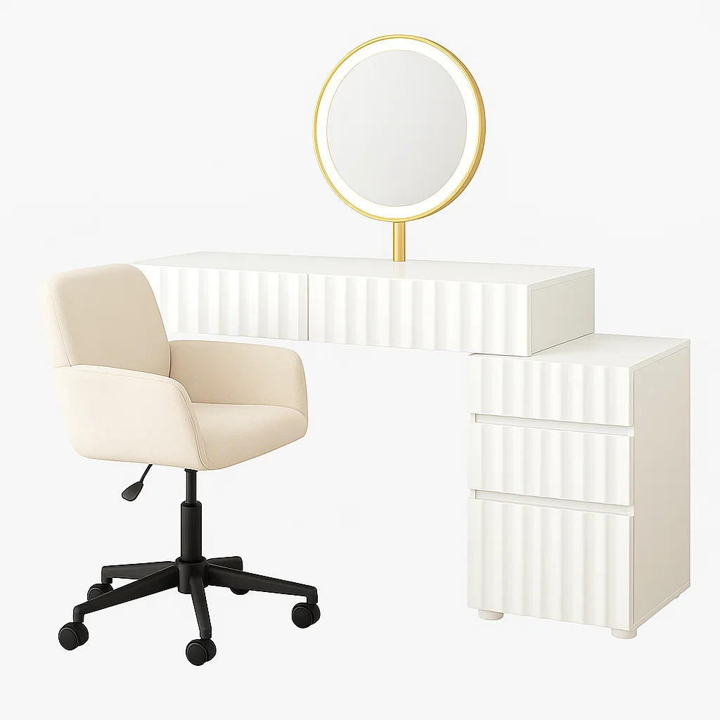 SCHREIBTISCH SET mit LED-Spiegel und Drehstuhl - Weiß, Holzwerkstoff (40/100/127cm) - Urban Meuble