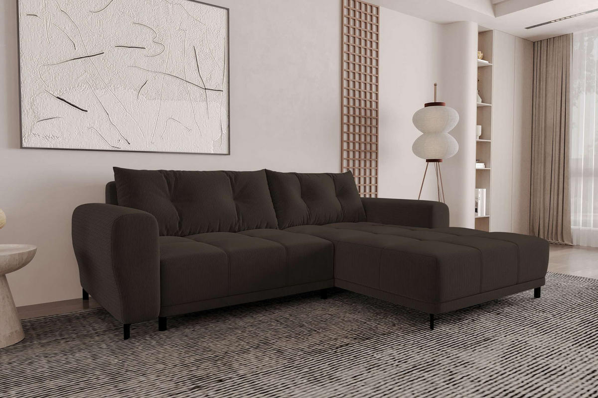 ECKSOFA Massimo Cordstoff Braun inkl. Schlaffunktion Rechts - Schwarz/Braun, Textil/Metall (246/177cm) - 99rooms