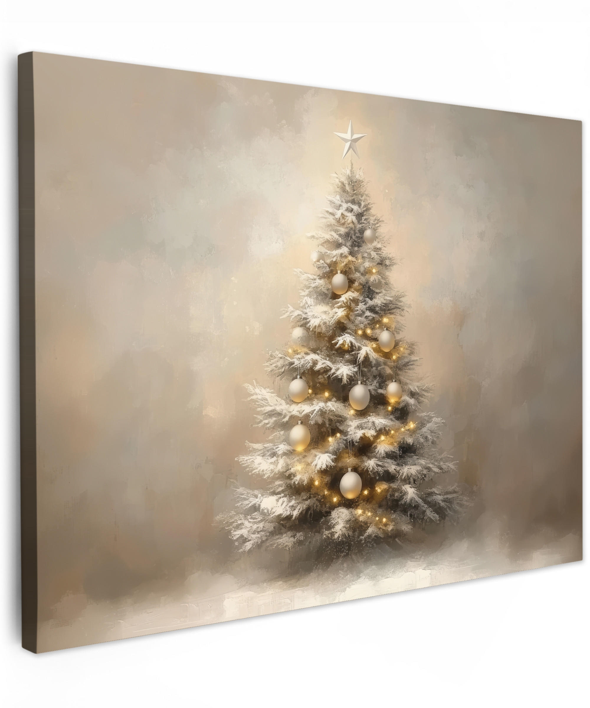 LEINWANDBILD Weihnachten - Weihnachtsbaum - Schnee - Kunst 40x30 cm - Champagner, Textil (40/30cm) - MuchoWow