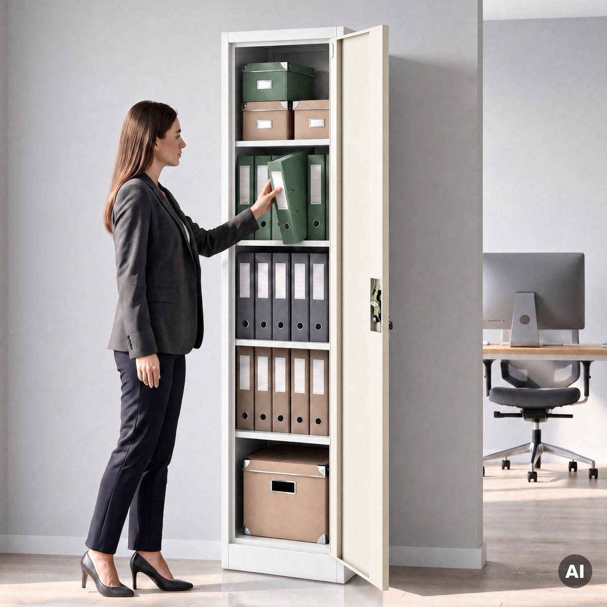 AKTENSCHRANK ALEX - Beige/Weiß, Metall (45/185/40cm) - Jan Nowak