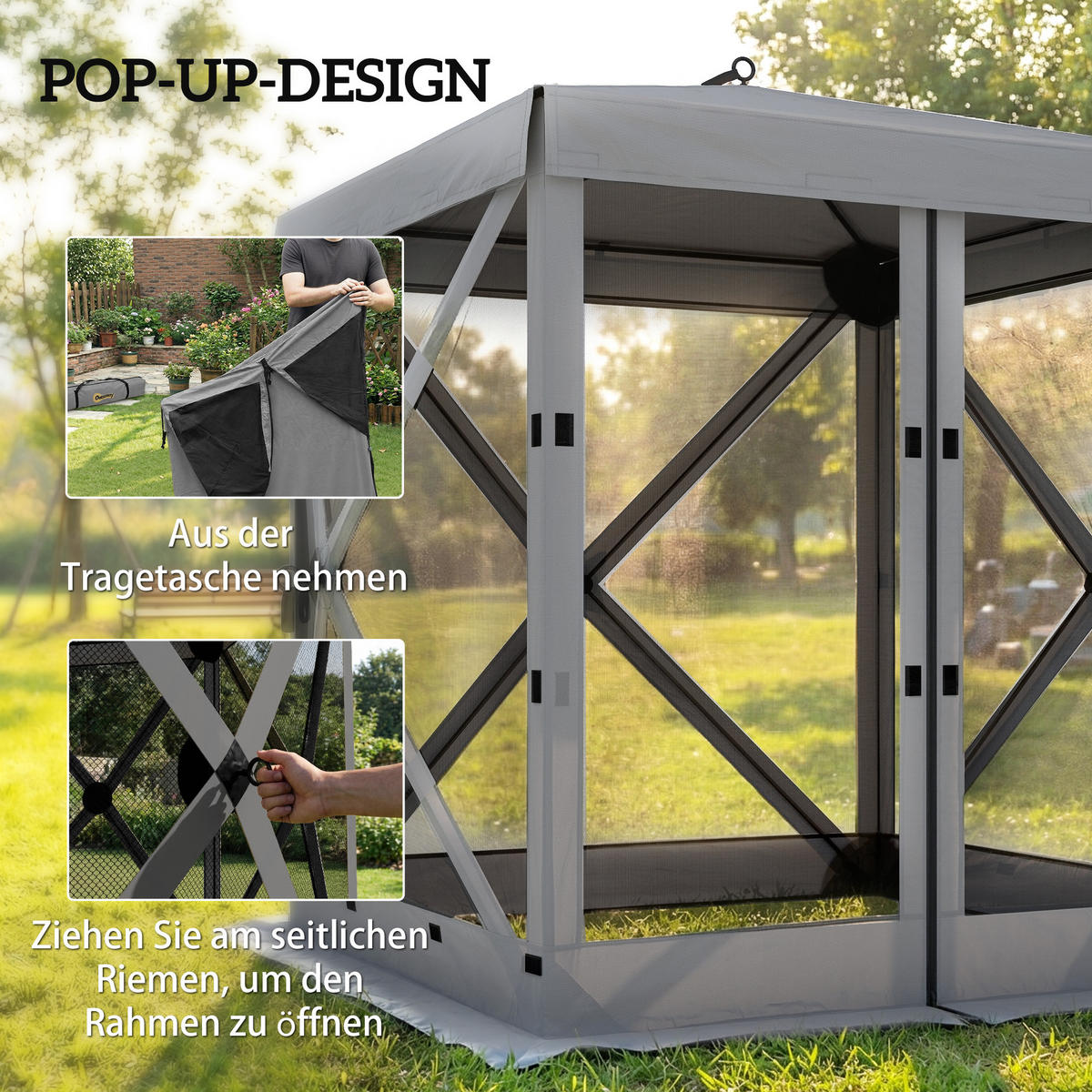 POP-UP-PAVILLON aus Oxfordstoff & Fiberglas Dunkelgrau - Dunkelgrau, Textil (185/205/185cm) - Outsunny