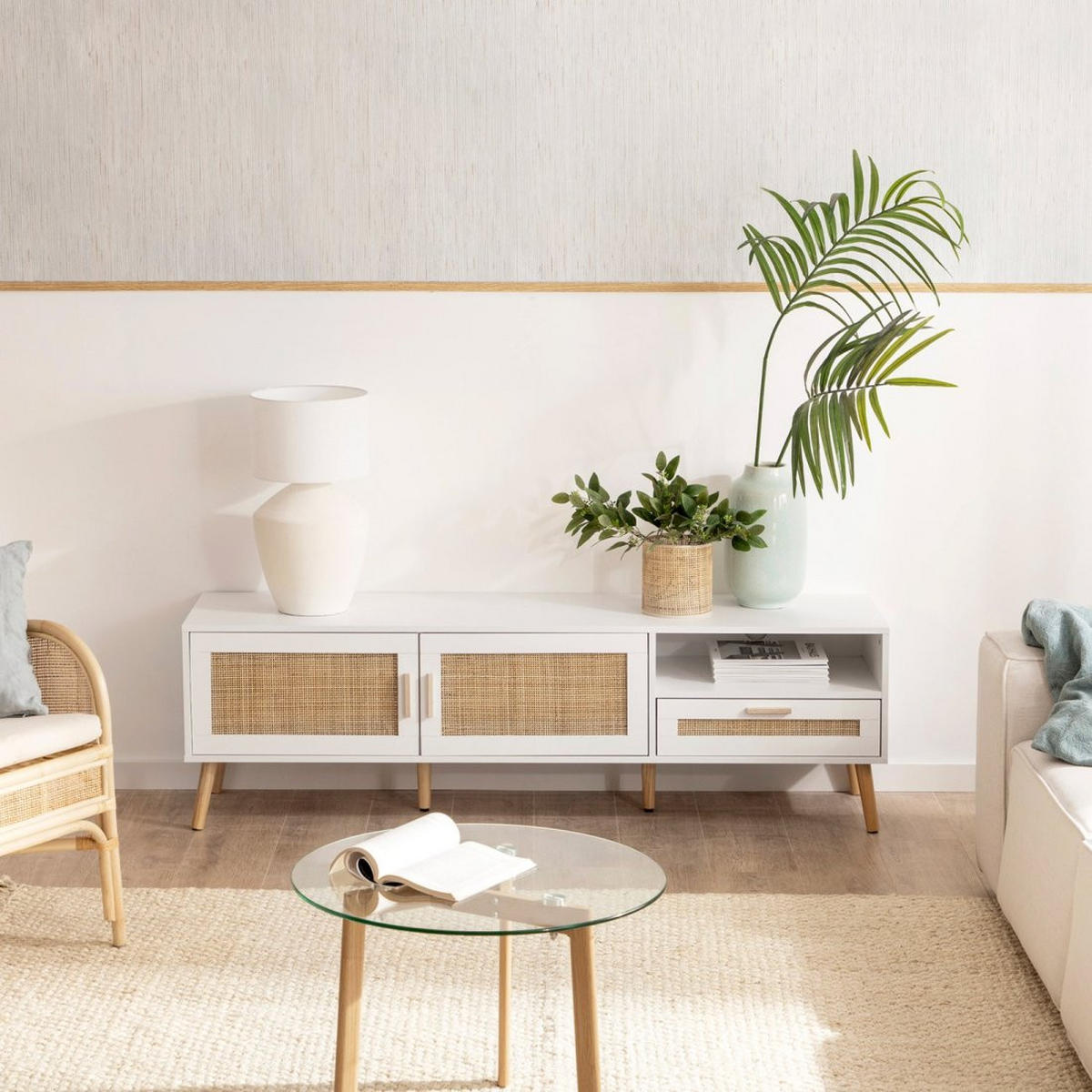 TV-ELEMENT Tahiti Weiß 160 cm x 50 cm - Weiß, Holzwerkstoff (160/50/40cm)