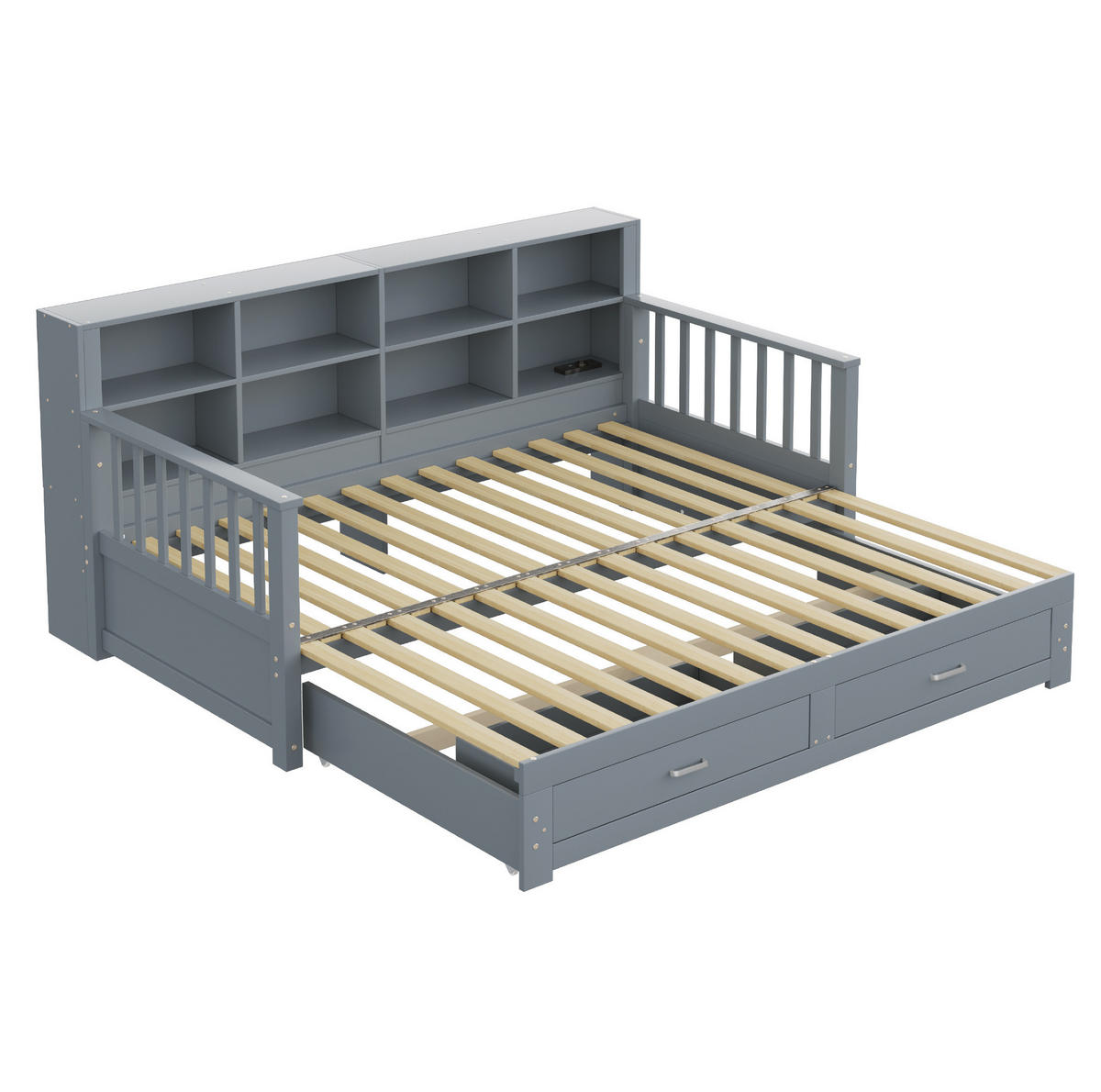 SCHLAFSOFA 90/190 cm ausziehbar auf 180/190 cm mit Stauraum, Steckdose, 2 Schubladen und Lattenrost, Grau - Grau, Holzwerkstoff (117/80/196.2cm) - Redom
