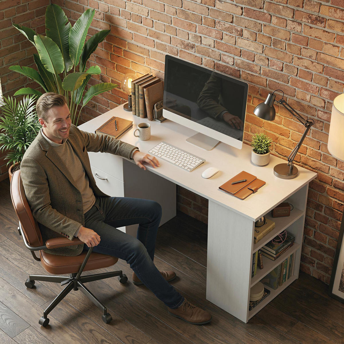 SCHREIBTISCH Weiß mit Schubladen und Regalfächern 120/49/72 cm - Weiß, Holz (49/120/72cm) - PANGIVO