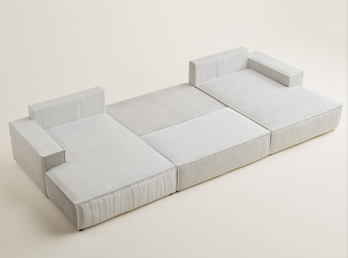 WOHNLANDSCHAFT Kyoto Beige grau Chenille-Stoff - Greige/Schwarz, Holz/Holzwerkstoff (398/70/148cm) - Maison de Reve