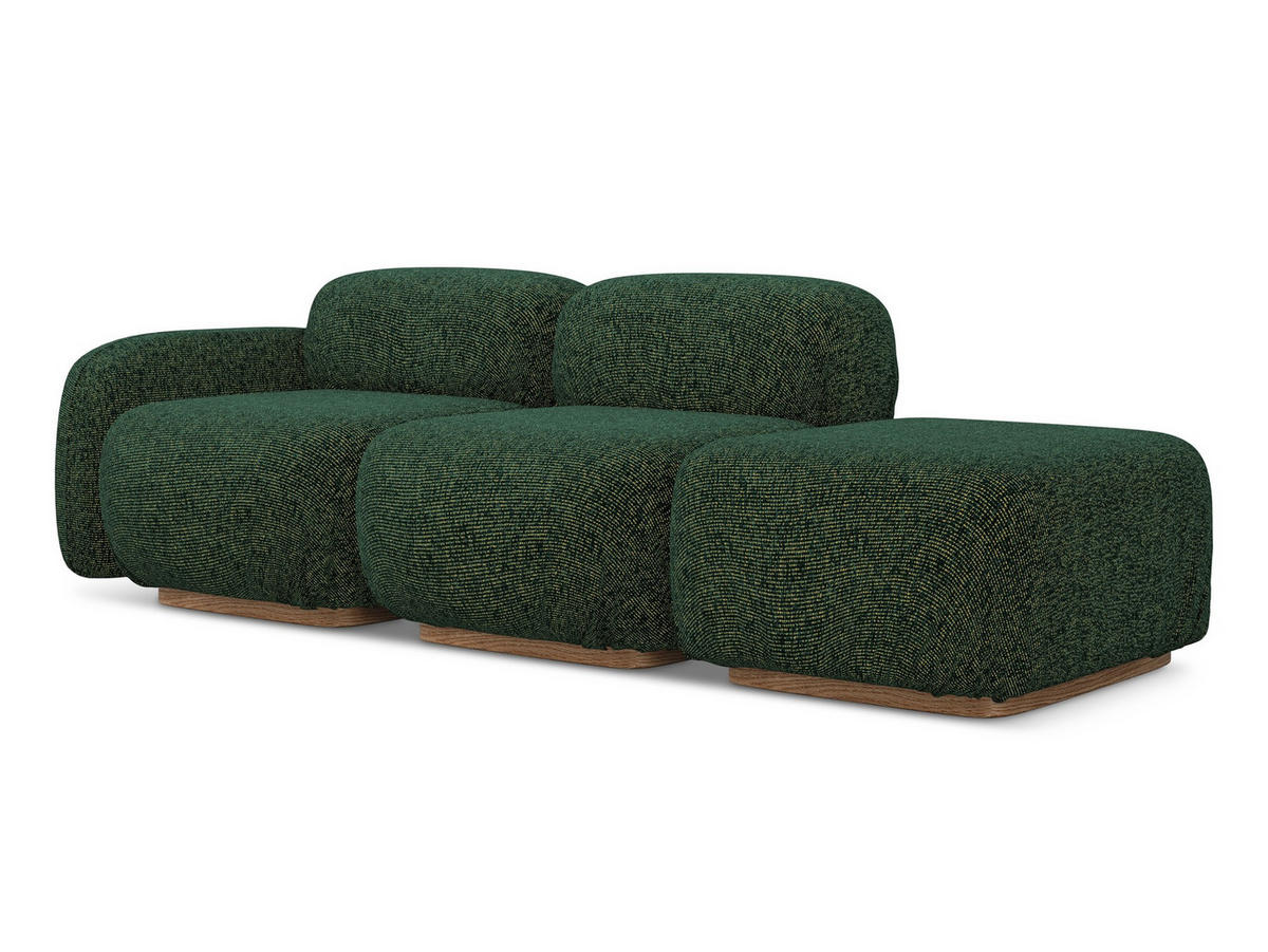 3-SITZER SOFA Rechts Strukturstoff Stoff Grün - Braun/Grün, Holz/Textil (258/73/95cm) - Makamii