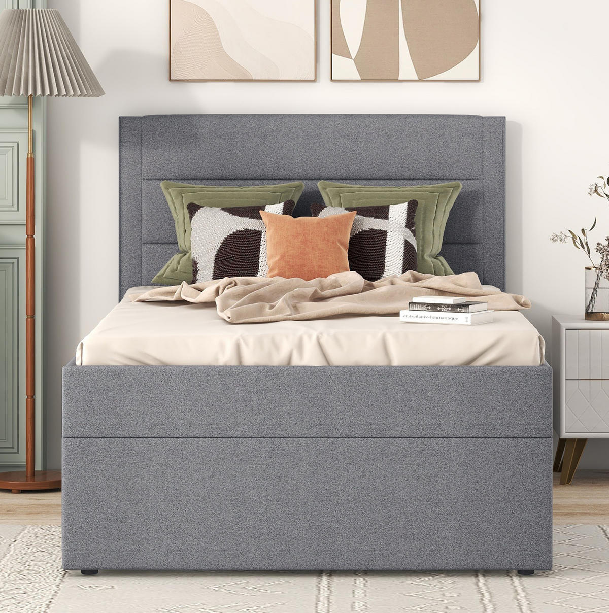 TAPECIRANI krevet 90/200 cm s prostorom za pohranu i metalnom podnicom, Siva - siva, drvni materijal (90/200cm) - Redom