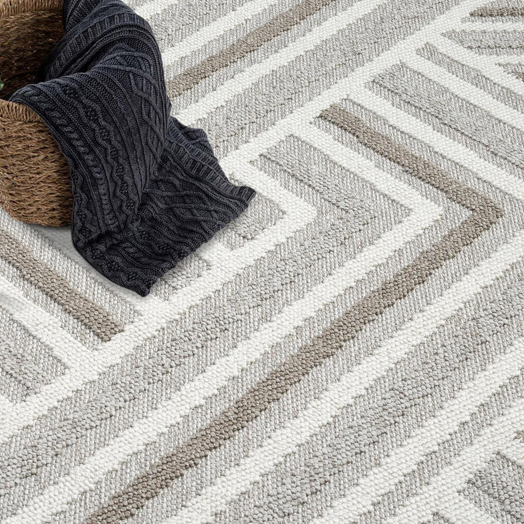 Thumbnail - carpet city Kurzflor-Teppich, Grau, Beige, Textil, Grafikmuster, Rechteckig, 200x290 cm, Oeko-Tex® Standard 100, für Fuß...