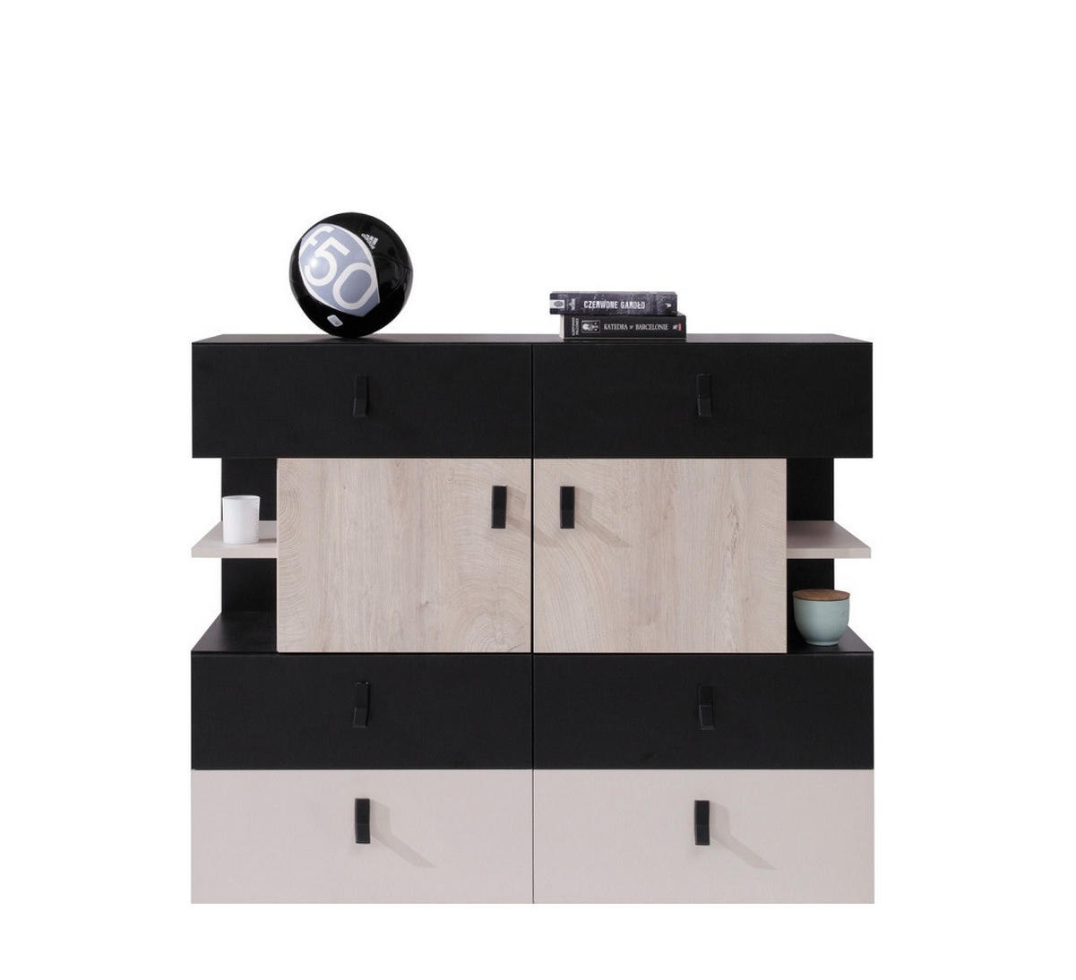 JUGENDZIMMER Space Set C 6-teilig - Schwarz-Eiche-Beige - Eichefarben/Beige, Holzwerkstoff (80/190/50cm) - QMM TraumMöbel