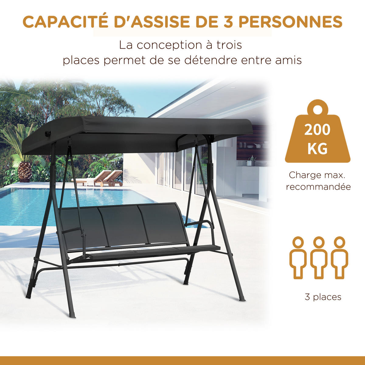 GARTENBANK DE-15240 Schwarz - Schwarz, Metall (175/159/118cm) - ComfortXL