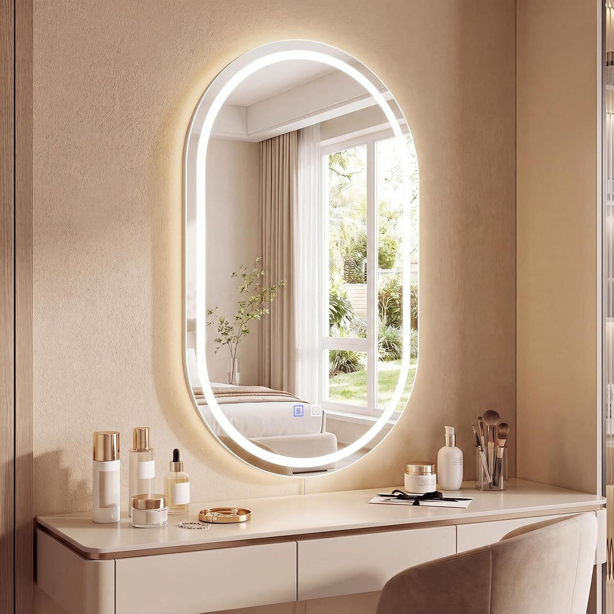 BADEZIMMERSPIEGEL oval silber - Silberfarben, Glas (50/80/4cm) - COSTWAY