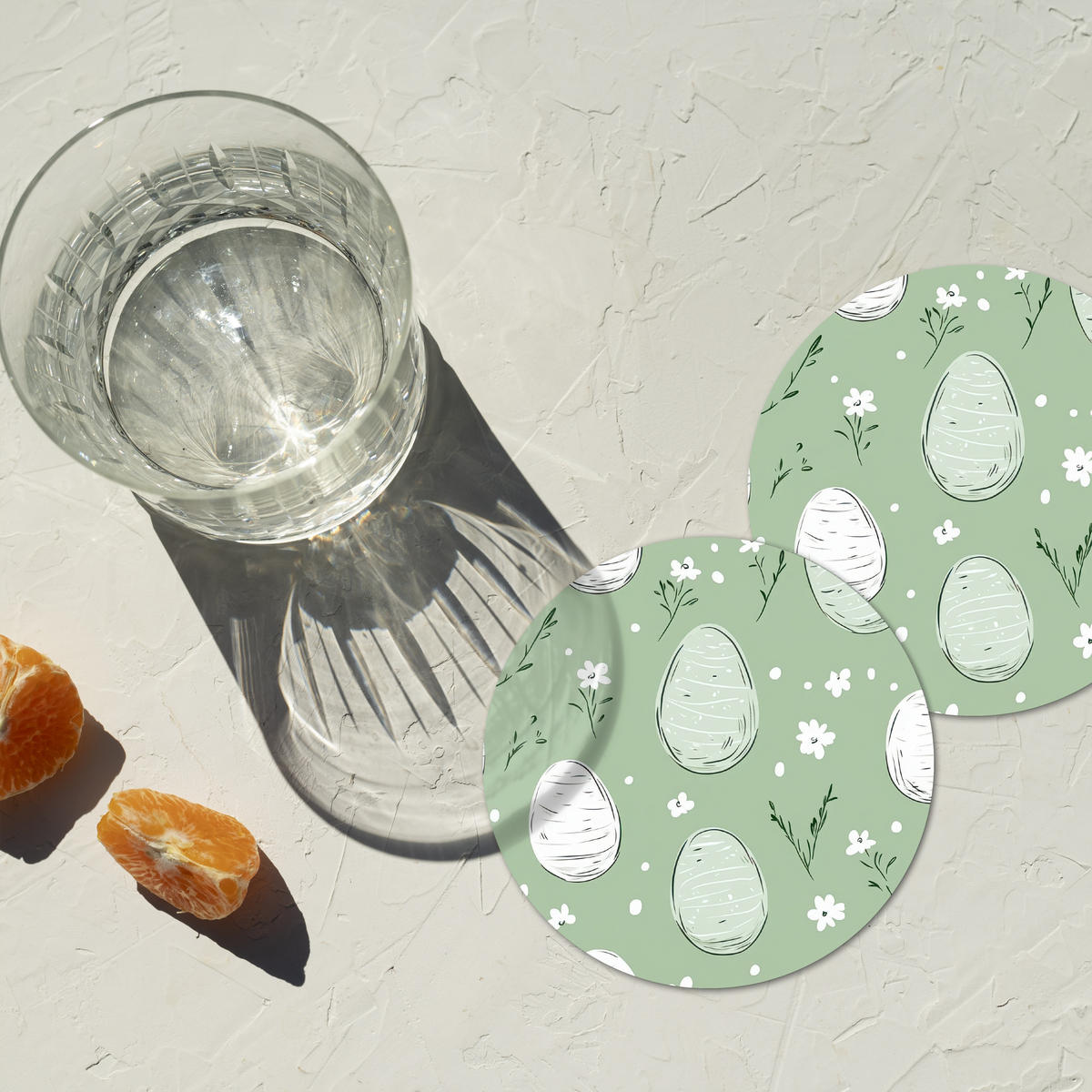 GLASUNTERSETZER Grün - Eier - Muster 10x10 cm - Hellgrün, Naturmaterialien (10/0.2cm) - MuchoWow