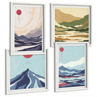 BILDER SET 4er Set - 50x50 cm & 40x60 cm Weißer Rahmen - Abstrakte Berglandschaften - Weiß, Kunststoff (50/50cm) - TULUP